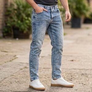 boohooMAN Acid Snow Wash Slim Fit Jeans Retro Streetwear Denim 34 Y2K 80s